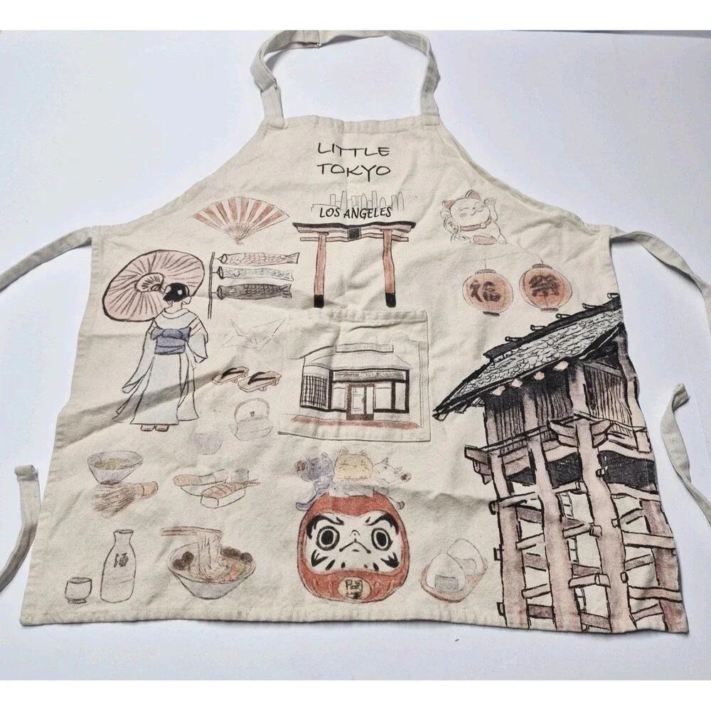Little Tokyo Los Angeles Japanese Merch Souvenir Graphic Linen Kitchen Apron Euc